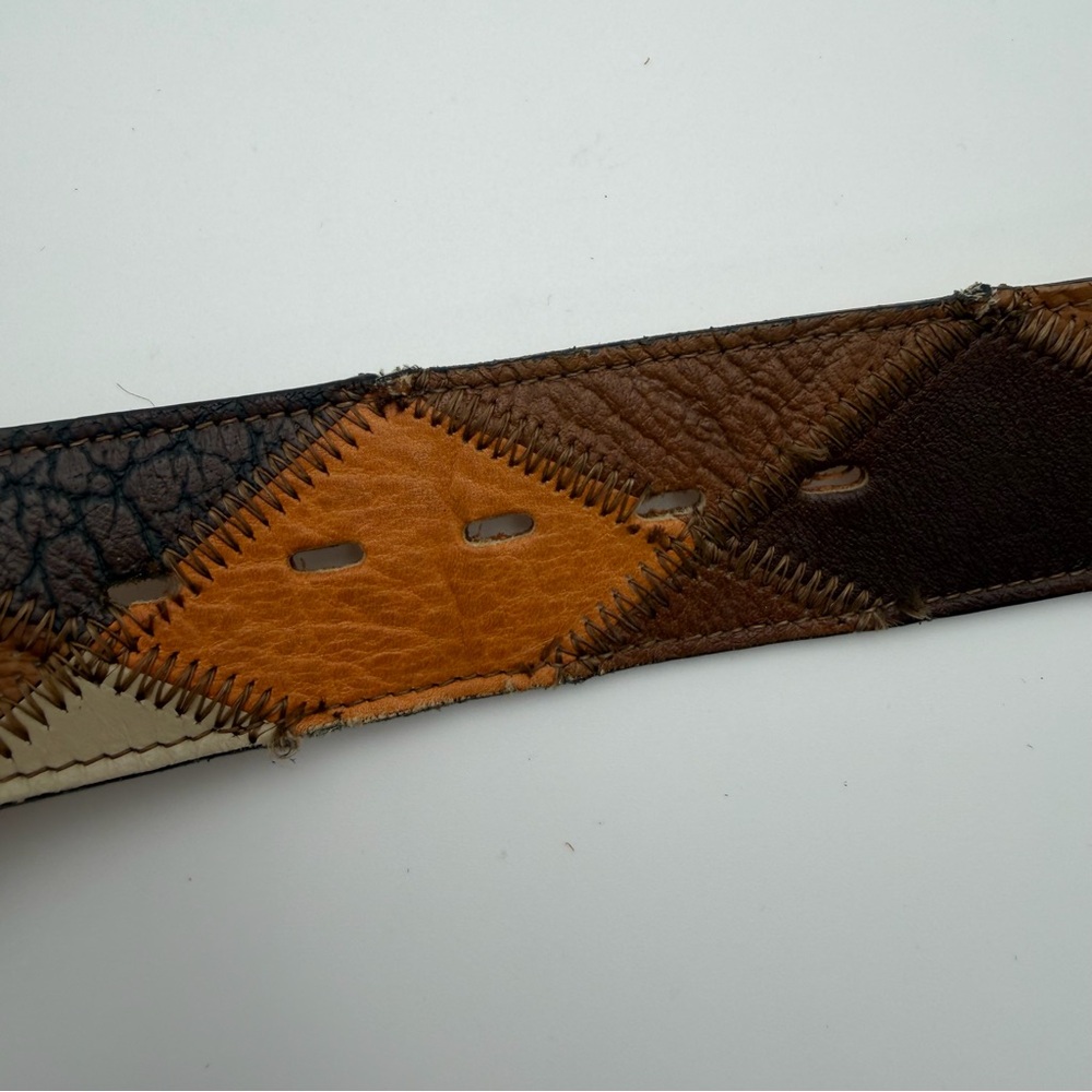 Vintage Tony Lama Patchwork Diamond Quilted Leather Belt Ornate Buckle Size 32 - Picture 13 of 14